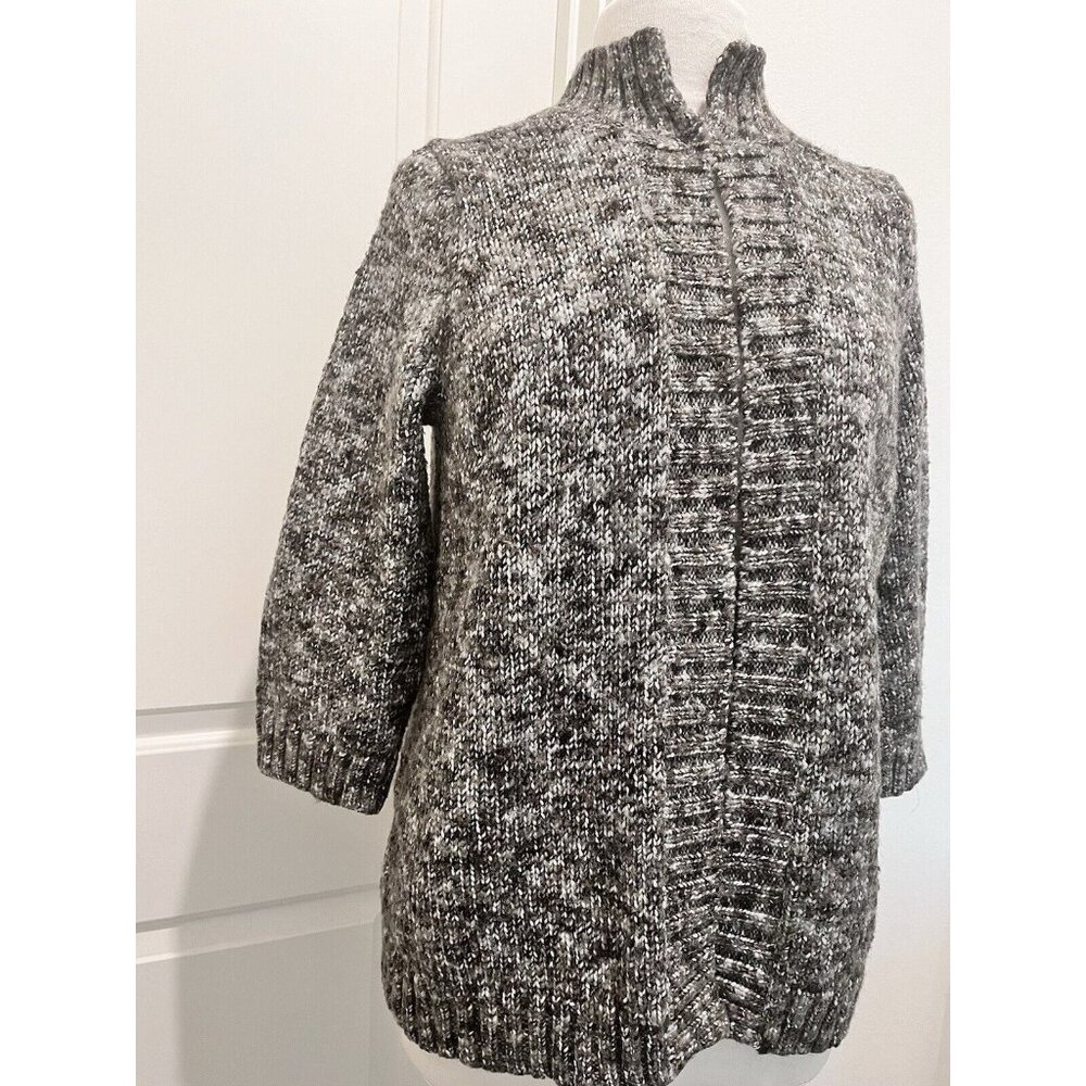VTG Carole Little Women's 1X Cardigan Sweater Wool Blend 3/4Sleeves Gray Grandma